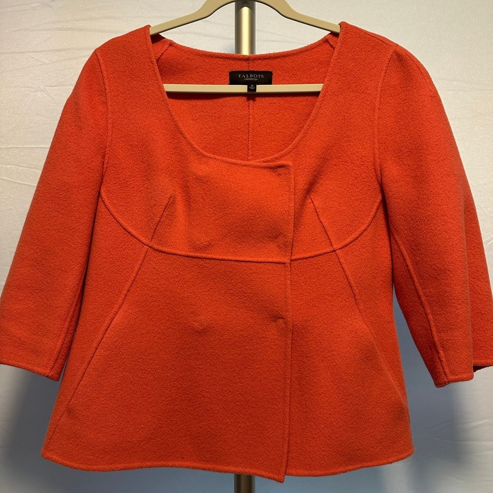 Talbots Wool Blend Kate Fit Orange Jacket Size 12 3/4 Sleeve Career